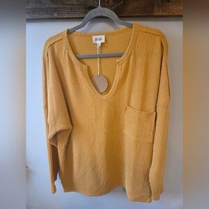 NWT BiBi Mustard Yellow Long Sleeved V Neck Top